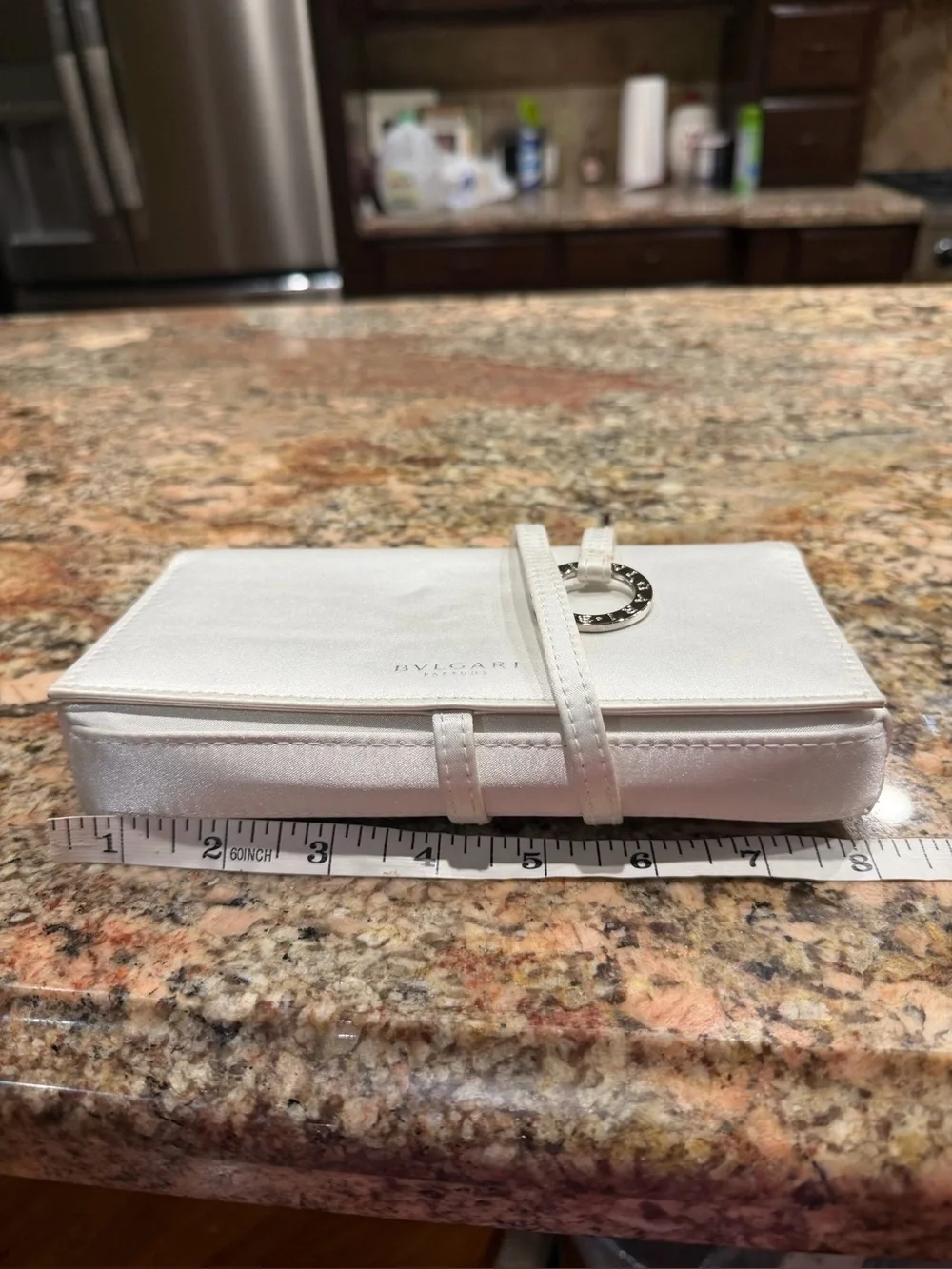 Bulgari White Silk Travel Clutch with Signature Ring